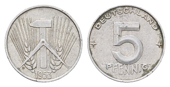 ГДР 5 пфеннигов 1953 A KM 6 алюминий 4685-1263