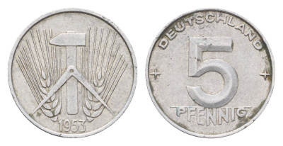 ГДР 5 пфеннигов 1953 A KM 6 алюминий 4685-1263