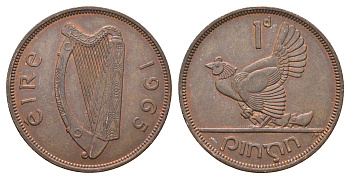 Ирландия 1 пенни 1965 курица с цыплятами KM 11 бронза 4178-1333