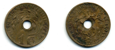 Нидерландская Восточная Индия 1 цент 1945 S KM 317 бронза 56-1151