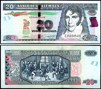 Гватемала 20 кетсалей 2018 Pick 124 бумага UNC (пресс) 402-54-2-1