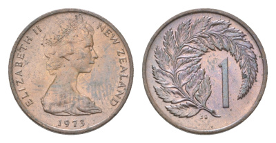 Новая Зеландия 1 цент 1973 Елизавета II (1952-2022), лист папоротника KM 31.1 бронза  UNC  M84-12