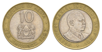 Кения 10 шиллингов 1997 Дэниэл арап Мои KM 27 биметалл 4544-1013