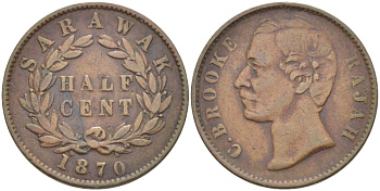 Саравак 1/2 цента 1870 Чарльз Энтони Джонсон Брук, Королевство Саравак (1846 - 1946) KM 5 медь 4044-833