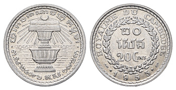 Камбоджа 20 сантимов 1953 год-тип KM 52 алюминий UNC 1518-1314
