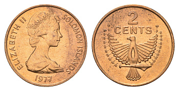 Соломоновы острова 2 цента 1977 птица KM 2 бронза aUNC 4573-515