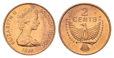 Соломоновы острова 2 цента 1977 птица KM 2 бронза aUNC 4573-515