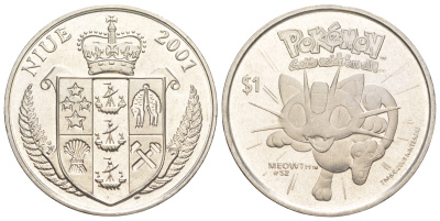Ниуэ 1 доллар 2001 Покемоны - Мяут KM 134 медно-никель BU 00-810-01