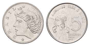 Бразилия 5 сентаво 1975 ФАО - Зебу KM 587 нержавеющая сталь UNC 4679-851