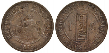 Французский Индокитай 1 цент 1888 А KM 1 бронза 189-436