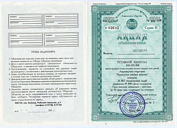 Россия акция в 10000 рублей Кукморская швейная фабрика 1993 Республика Татарстан, всего 26867 обыкновенных акций   бумага   5548-76-1-1