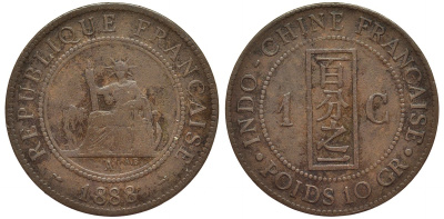 Французский Индокитай 1 цент 1888 А KM 1 бронза 189-436