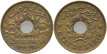 Сирия 2 1/2 пиастра 1940 Французский протекторат (1921-1945) KM 76 алюминиевая бронза 4548-111
