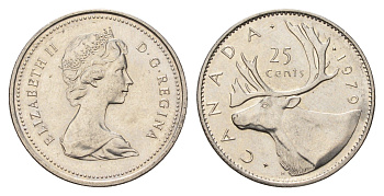 Канада 25 центов 1979 Елизавета II (1952-2022), олень KM 74 никель UNC 4688-457