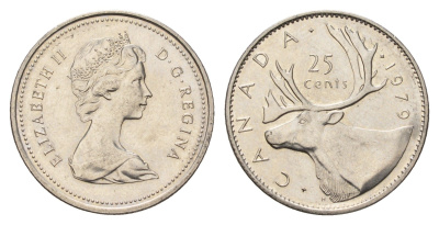 Канада 25 центов 1979 Елизавета II (1952-2022), олень KM 74 никель UNC 4688-457