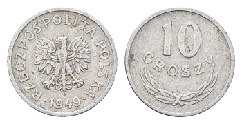 Польша 10 грошей 1949 год-тип Y 42a алюминий 4685-1155