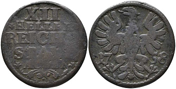 Ахен 12 геллеров 1758 MR, свободный город KM 51 медь 4397-443