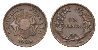 Перу 1 сентаво 1938 KM 208.2 бронза 1523-943