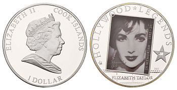 Острова Кука 1 доллар 2011 легенды Голливуда, Элизабет Тейлор KM NEW медно-никель  PROOF  M80-07