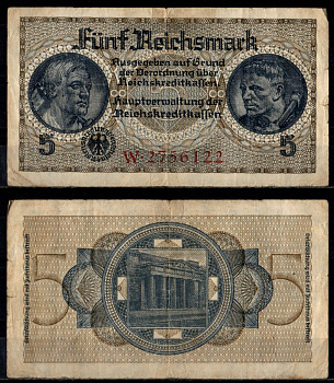 Германия 5 рейхсмарок ND (1940-1945) Pick R138 a бумага 6352-48-1-2