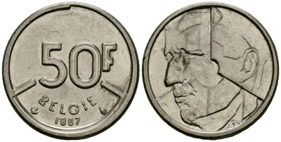 Бельгия 50 франков 1987 BELGIE, Бодуэн I (1951-1993) KM 168 никель 4138-237