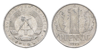 ГДР 1 пфенниг 1973 A, редкий год KM 8.1 алюминий 4630-629