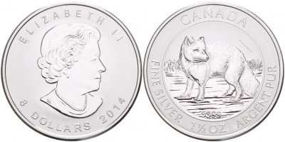 Канада 8 долларов 2014 северный волк KM NEW серебро UNC 00-00