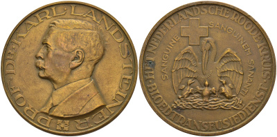 Нидерланды медаль ND профессор, доктор Карл Ландштейнер (1868-1943), лауреат Нобелевской премии, за открытие групп крови, нидерландское общество Красного креста, пеликан, диаметр 50 мм.  бронза    3897-911