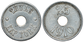 Гренландия, Туле Кап Йорк 25 эре 1910 тираж 5000 экземпляров KM Tn6 алюминий 11-069-53