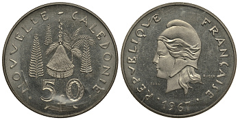Французская Новая Каледония 50 франков 1967 PROBA, ESSAI, в оригинальной упаковке KM E13 никель UNC 272-331