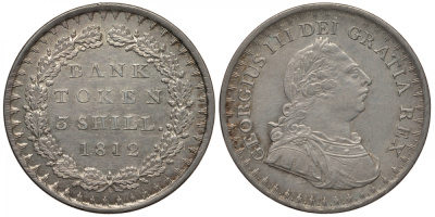 Великобритания 3 шиллинга 1812 Георг III (1760-1820) банковский токен, штемпельный блеск Spink 3769, KM Tn4 серебро 00-819-22