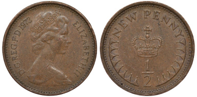 Великобритания 1/2 пенни 1973 Елизавета II (1952-2022) KM 914, Spink 4239 бронза 4124-561