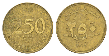 Ливан 250 ливров 2012 KM 36 медь алюминий цинк 4650-521