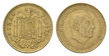 Испания 1 песета 1966 (71) Франсиско Франко (1939-1975) KM 796 алюминиевая бронза 4684-1046