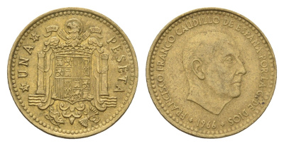 Испания 1 песета 1966 (71) Франсиско Франко (1939-1975) KM 796 алюминиевая бронза 4684-1046