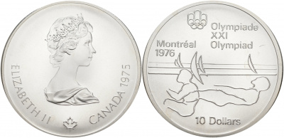 Канада 10 долларов 1975 XXI летние Олимпийские игры в Монреале 1976 года, виндсерфинг KM 104 серебро UNC 01-172-25