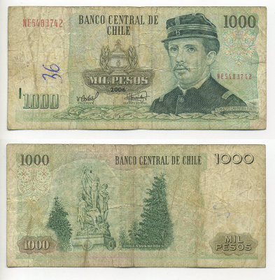 Чили 1000 песо 2006 Игнасио Каррера-Пинто Pick 154g бумага 7218-65-2