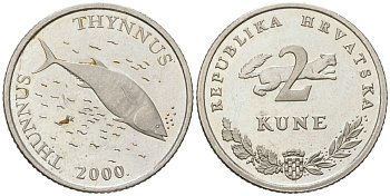 Хорватия 2 куны 2000 четный год KM 21 медь цинк никель UNC 186-223
