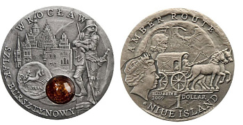 Ниуэ 1 доллар 2009 Вроцлав, монета с янтарем KM NEW серебро UNC 1074-2-33