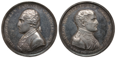 Саксония медаль 1807 Наполеон I в Дрездене, король Саксонии Фридрих Август, диаметр 41 мм. Merseb 2429 серебро UNC 00-000-00