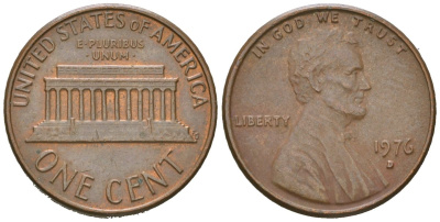 США 1 цент 1976 D, Авраам Линкольн KM 201 медь цинк 220-938