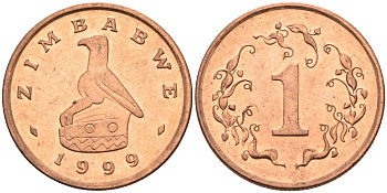 Зимбабве 1 цент 1999 птица-идол KM 1а сталь плакированная медью 4385-617