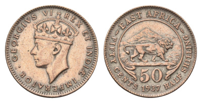 Британская Восточная Африка 50 центов 1937 Георг VI (1936-1952) KM 27 серебро 220-815