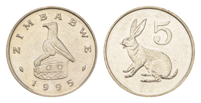 Зимбабве 5 центов 1995 рыжий кролик KM 2 медно-никель UNC M65-12