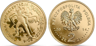 Польша 2 злотых 2014 MW, XXII зимние Олимпийские игры 2014 года в Сочи, лыжник KM 893 нордик UNC 4514-753