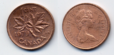 Канада 1 цент 1979 Елизавета II (1952-2022), кленовый лист KM 59.2 бронза 54-2434