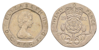 Великобритания 20 пенсов 1982 Елизавета II (1952-2022) KM 931, Spink 4230 (G1) медно-никель 4639-824