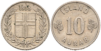 Исландия 10 эйре 1958 KM 10 медно-никель 4564-1239