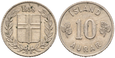 Исландия 10 эйре 1958 KM 10 медно-никель 4564-1239