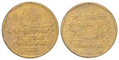 Финляндия 5 марок 1972 KM 53 алюминиевая бронза 4666-834